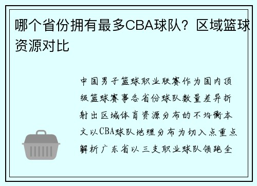哪个省份拥有最多CBA球队？区域篮球资源对比
